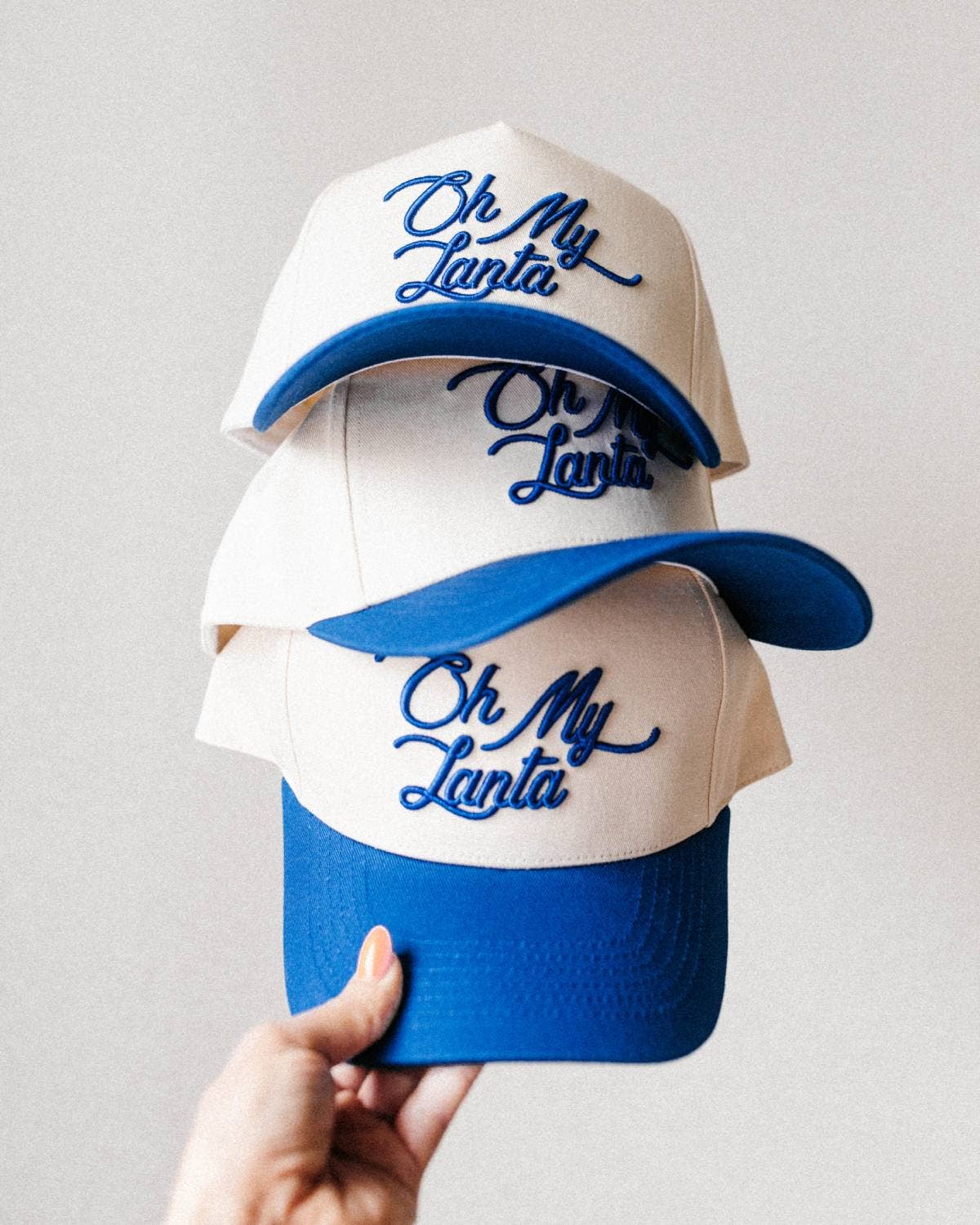 Oh My Lanta Embroidered Trucker Hat - Blue & Cream