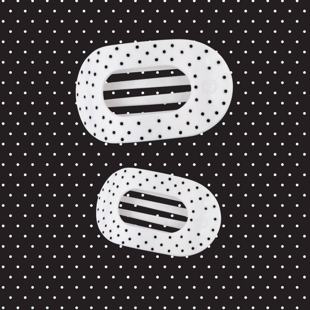 Medium Flat Round Hair Clip White Polka Dot