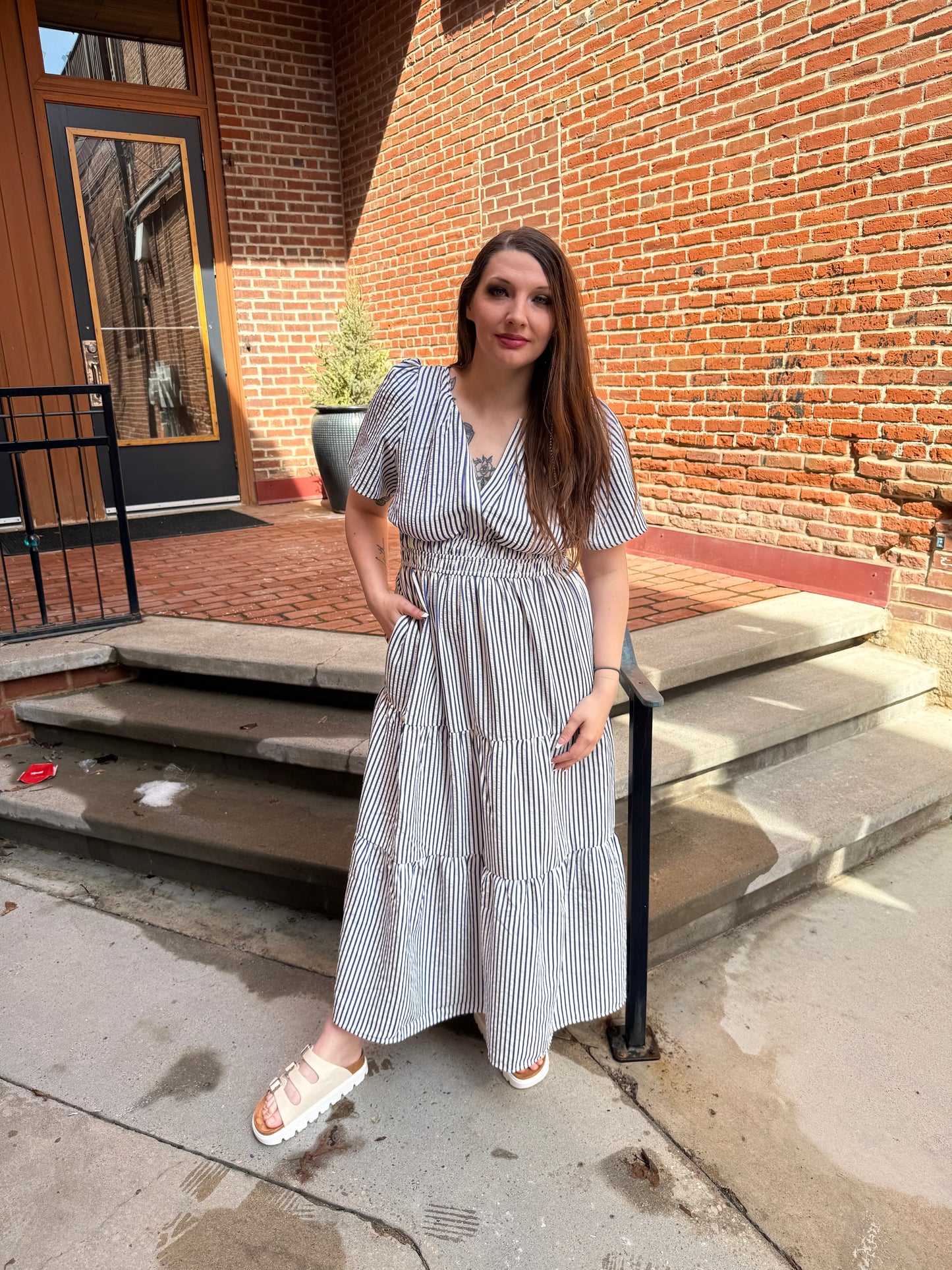 Amanda Striped Maxi Dress in Navy