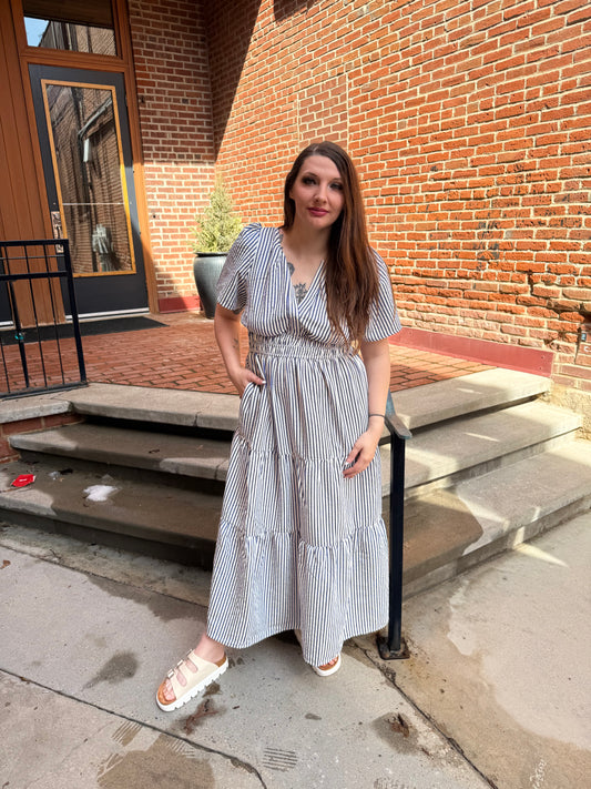 Amanda Striped Maxi Dress in Navy