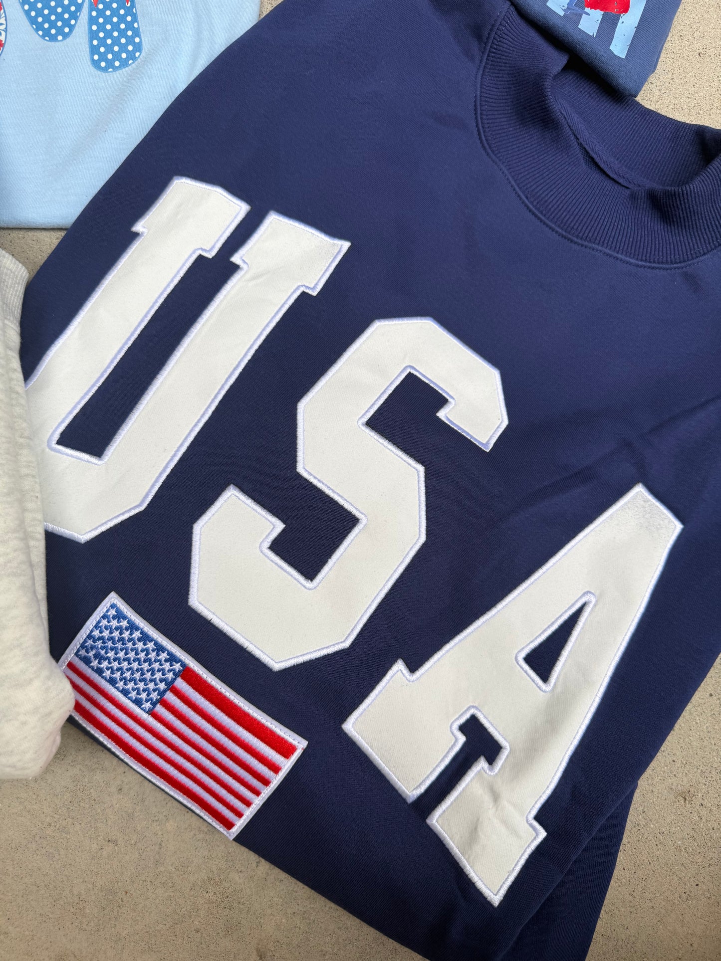 Navy USA 4th Of July Embroidered Mockneck