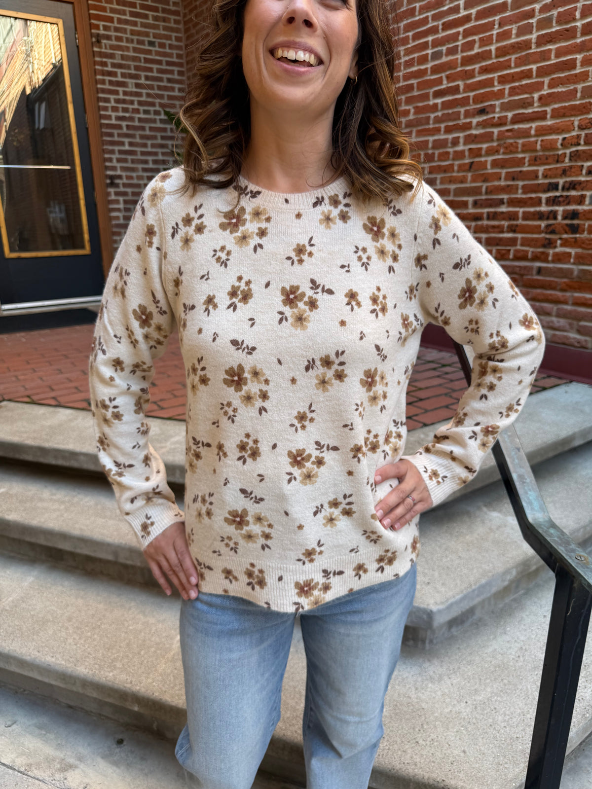 Kelly Floral Sweater in Taupe