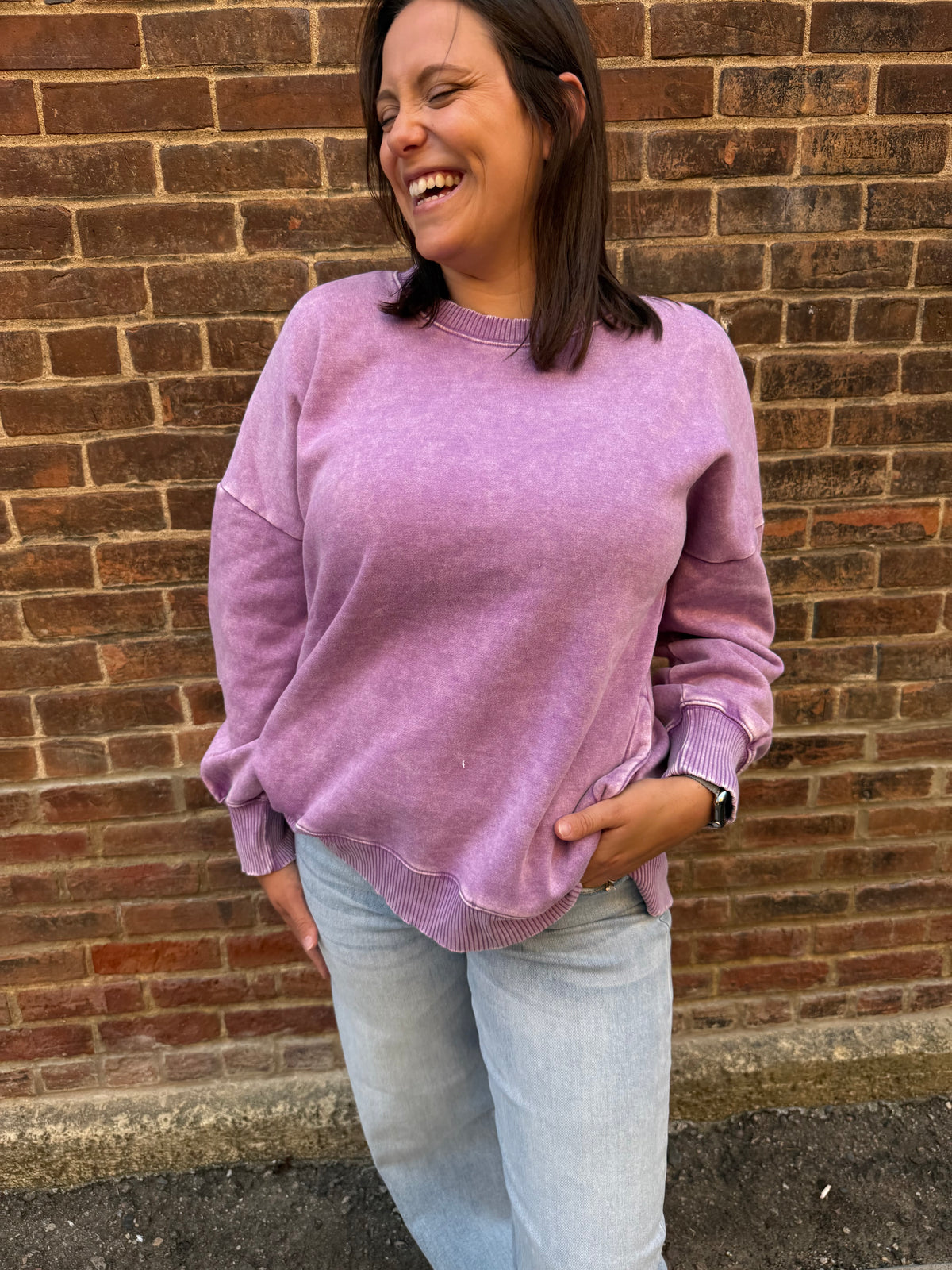 Melanie Violet Acid Wash Fleece Pullover