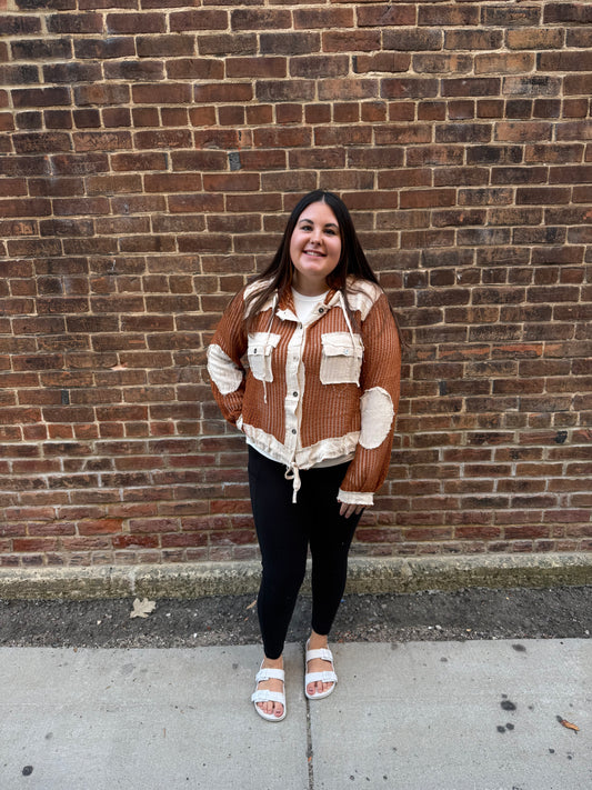 Kylie Open Knit Button Down in Rust