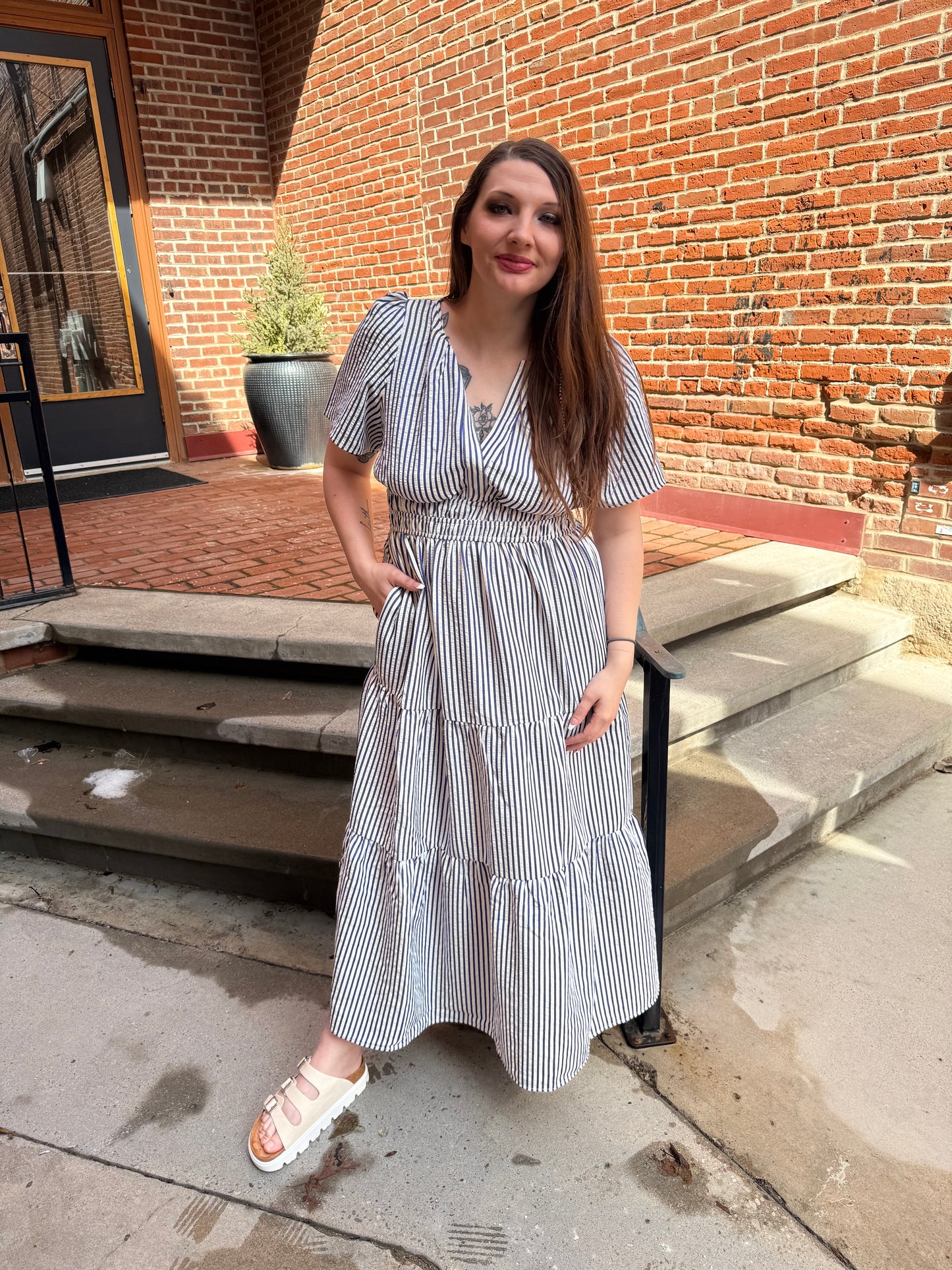 Amanda Striped Maxi Dress in Navy