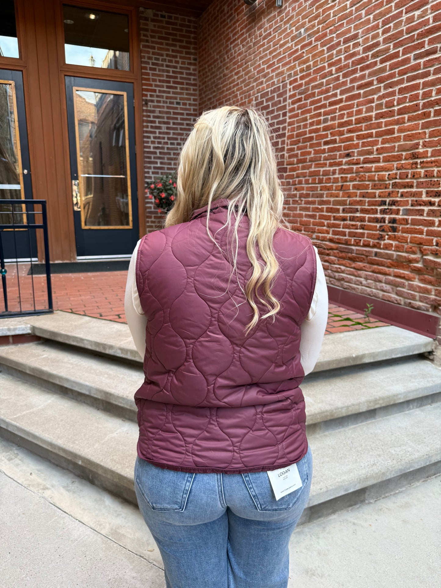 Alanna Quilted Vest Snap Buttons in Burgundy