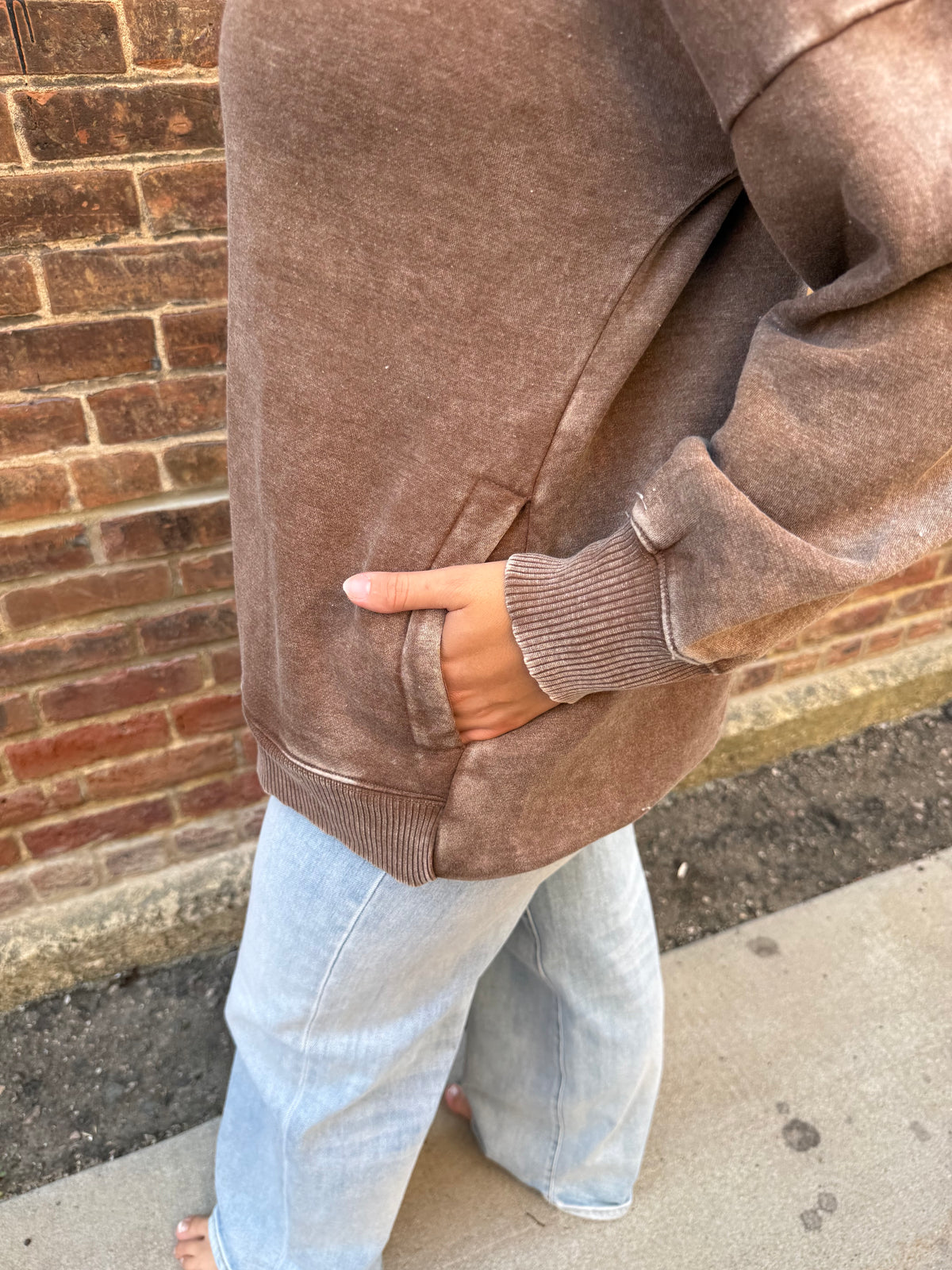 Melanie Mocha Acid Wash Fleece Pullover