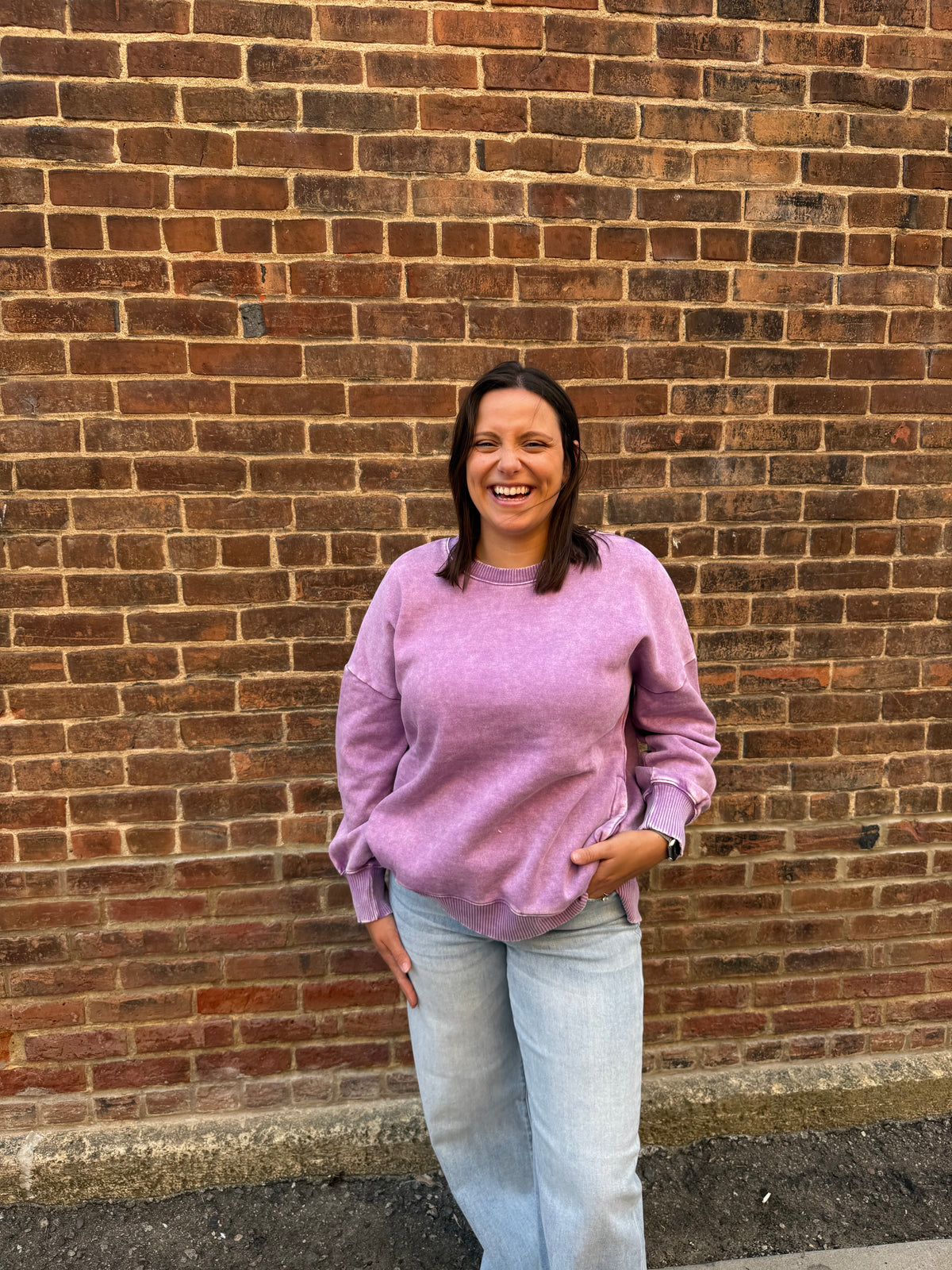 Melanie Violet Acid Wash Fleece Pullover