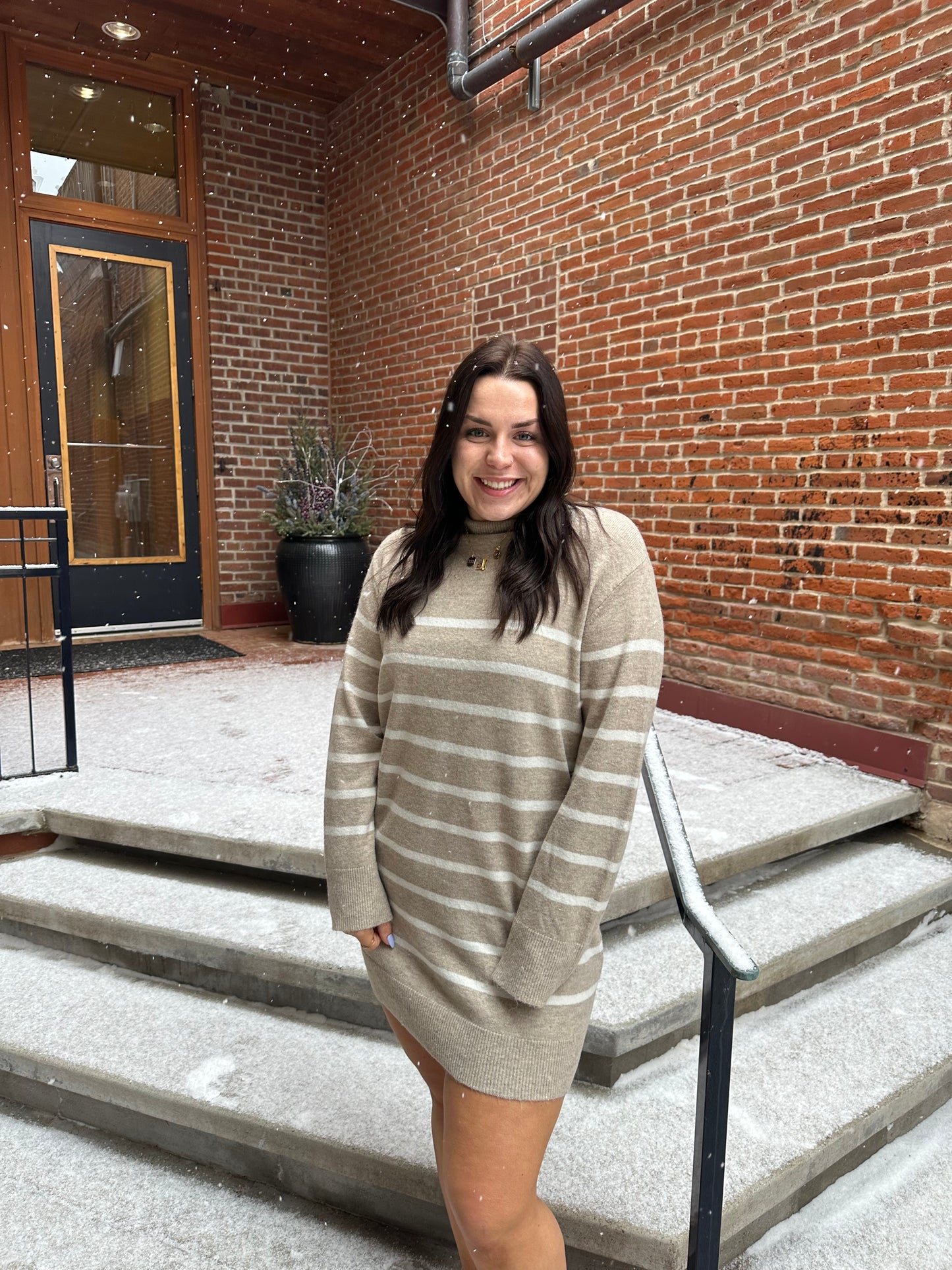Fin Stripe Sweater Dress Heather Taupe