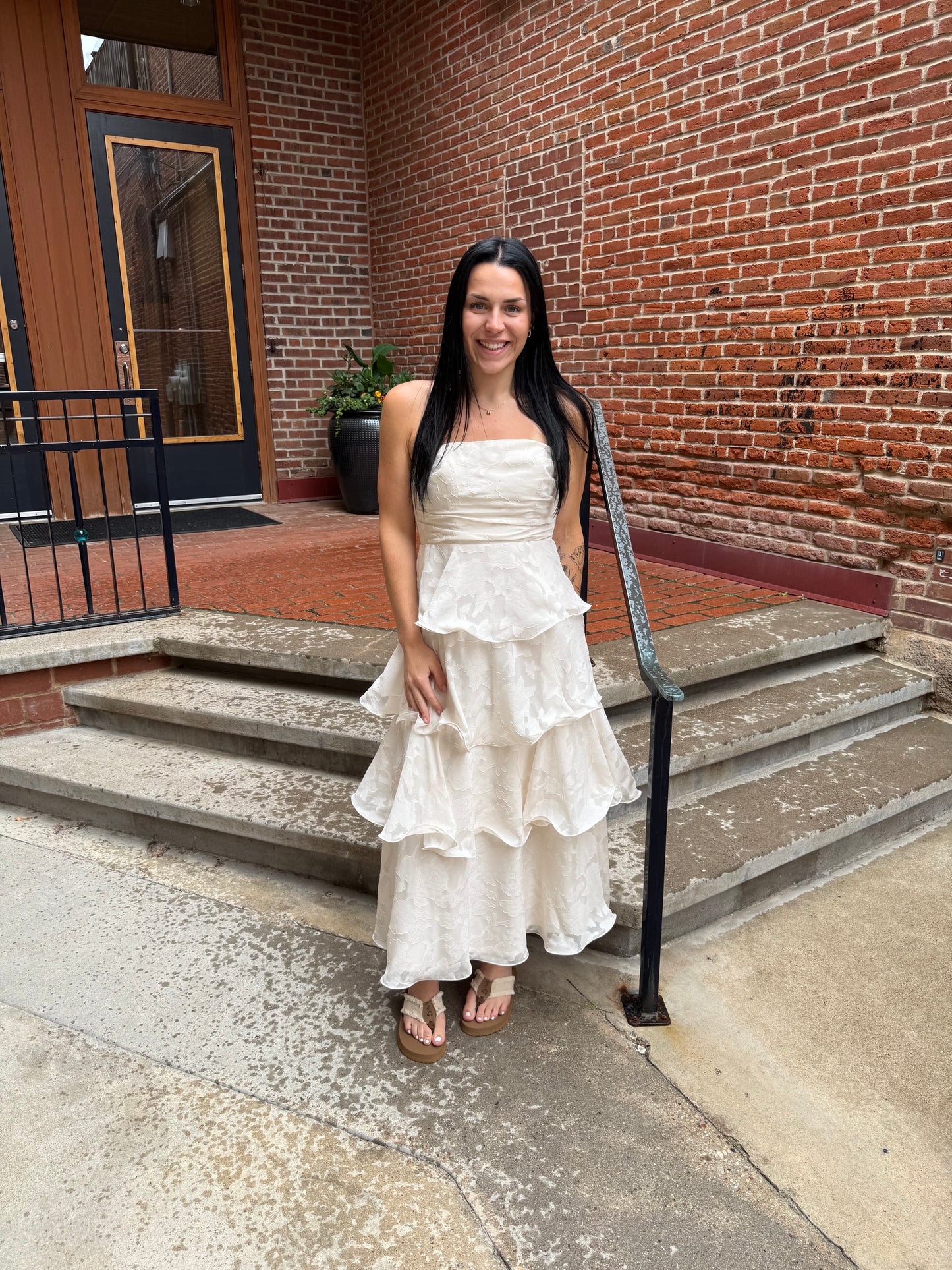 Molly Jacquard Tiered Maxi Dress in Cream