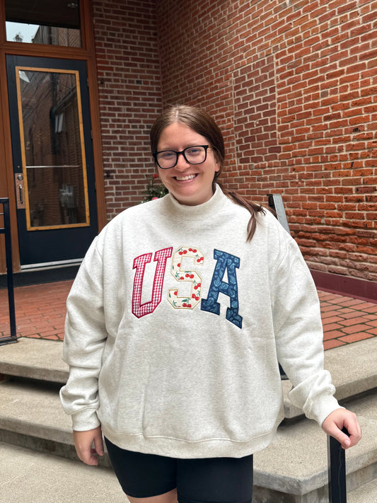 USA embroidered 4th of July Mockneck