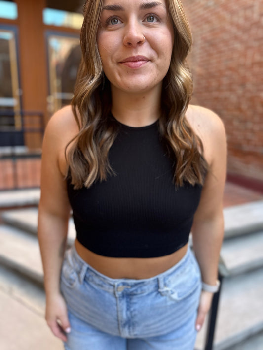 Ana Cropped Tank in Black in Plus