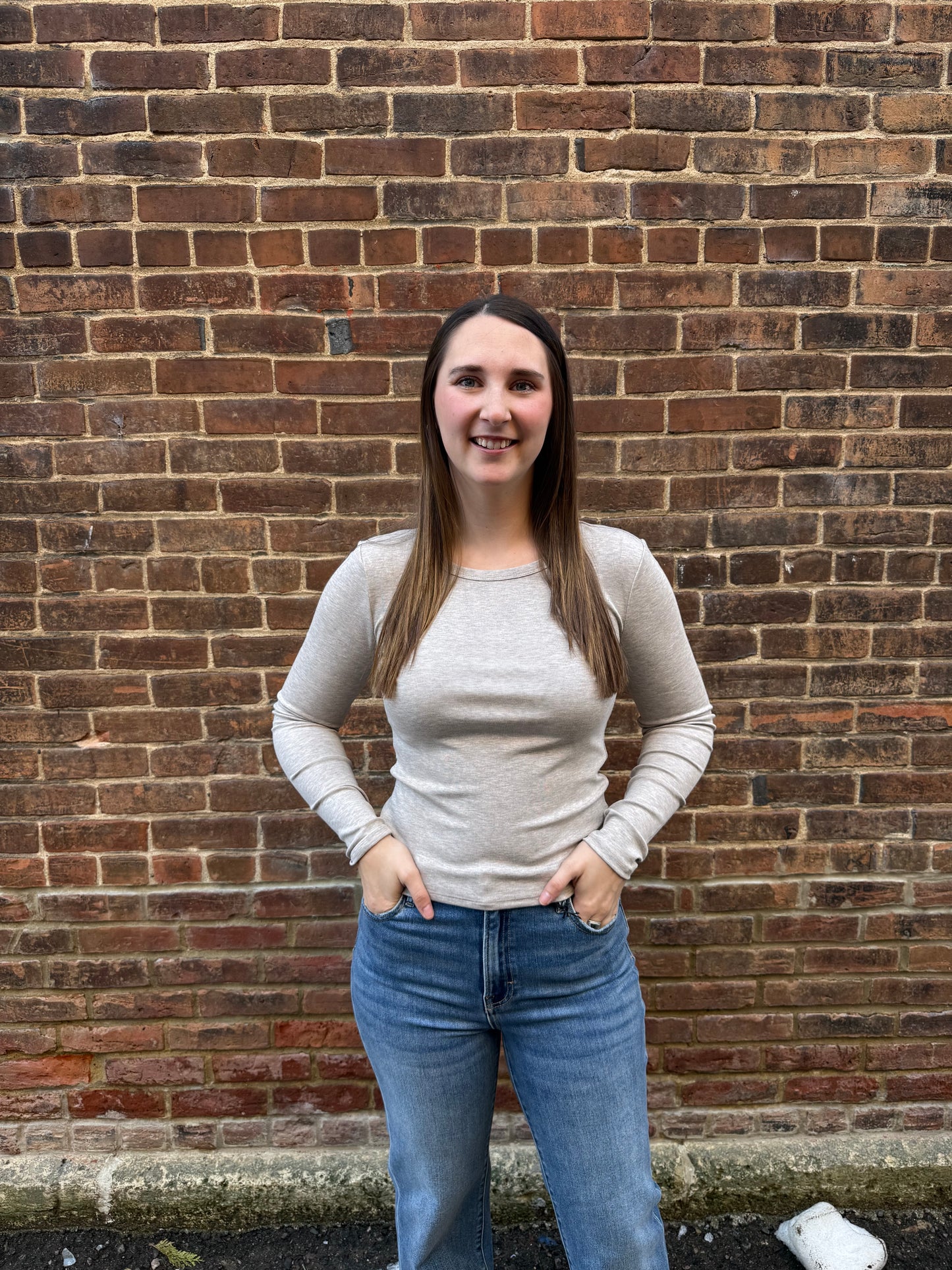 Natural Heather Second Skin Crew Long Sleeve
