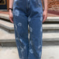 Korrine Printed Barrel Denim Jeans in Dark Denim