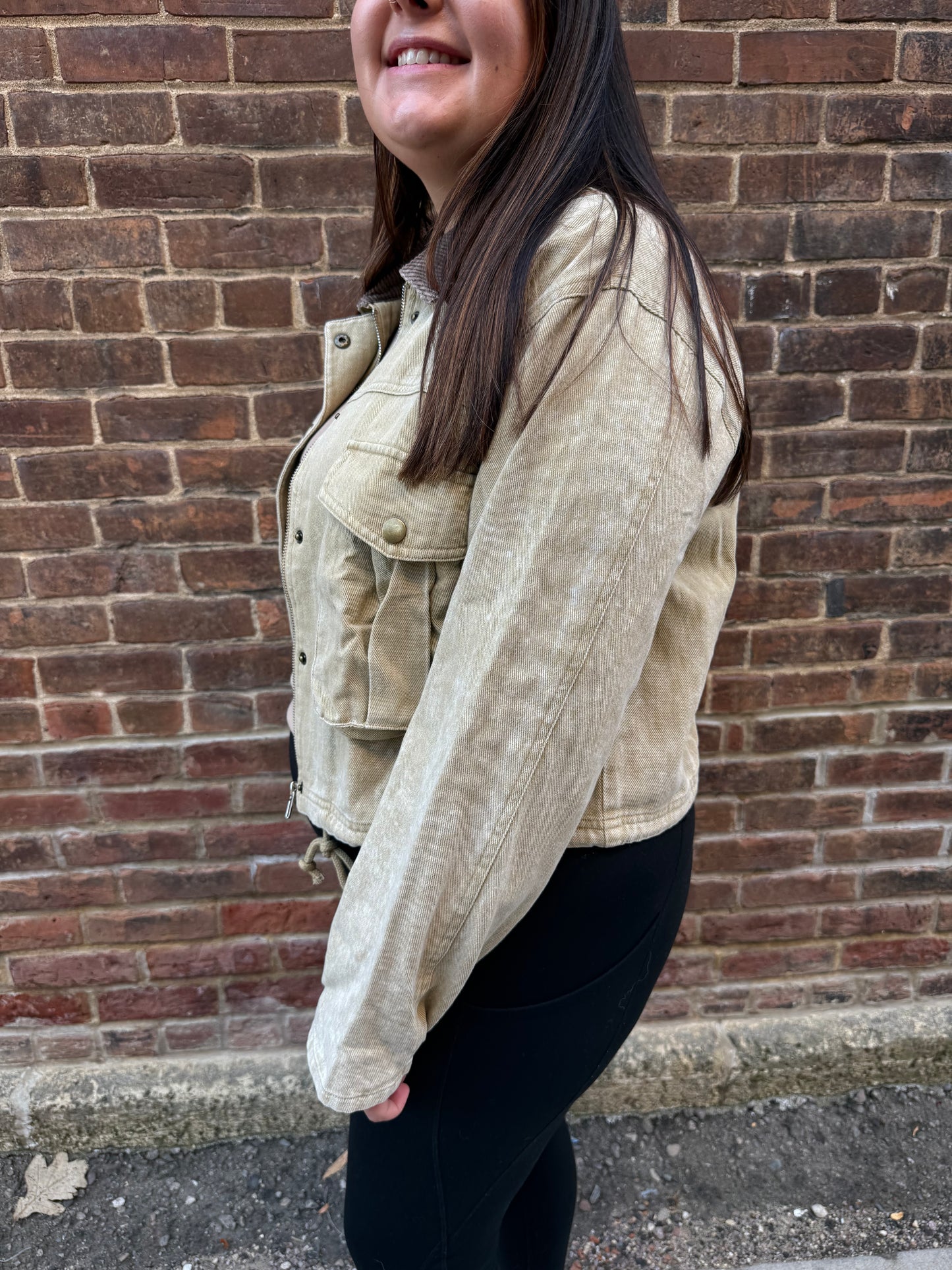 Kara Corduroy Collar Contrast Twill Crop Jacket