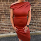 Lauren One Shoulder Midi Dress in Rust