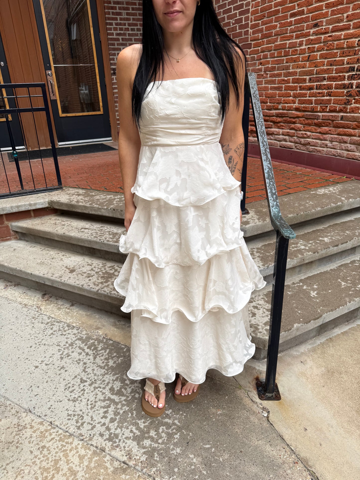 Molly Jacquard Tiered Maxi Dress in Cream