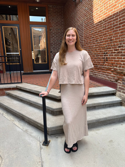 Delavine Textured Midi Skirt in Parchment