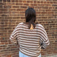 Tera Stripe Raw Edge Split Neck Sheer Knit Sweater