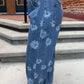 Korrine Printed Barrel Denim Jeans in Dark Denim