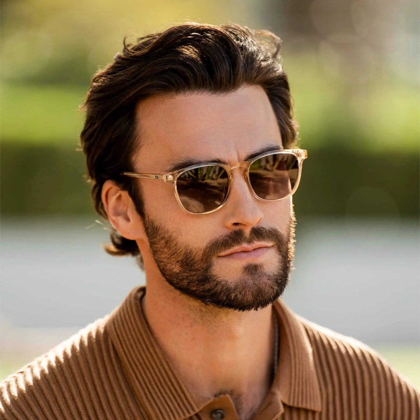 Nick Square Polarized Sunglasses in Sand Brown