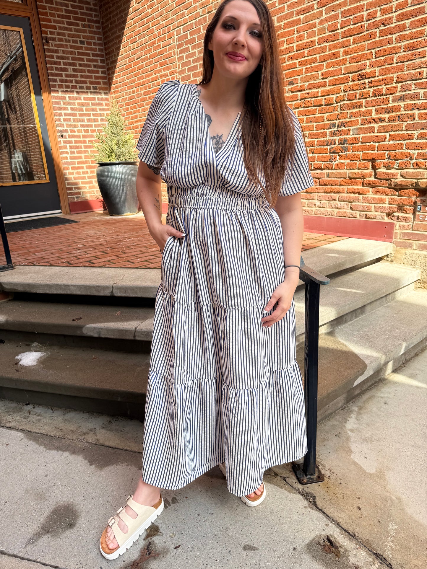 Amanda Striped Maxi Dress in Navy