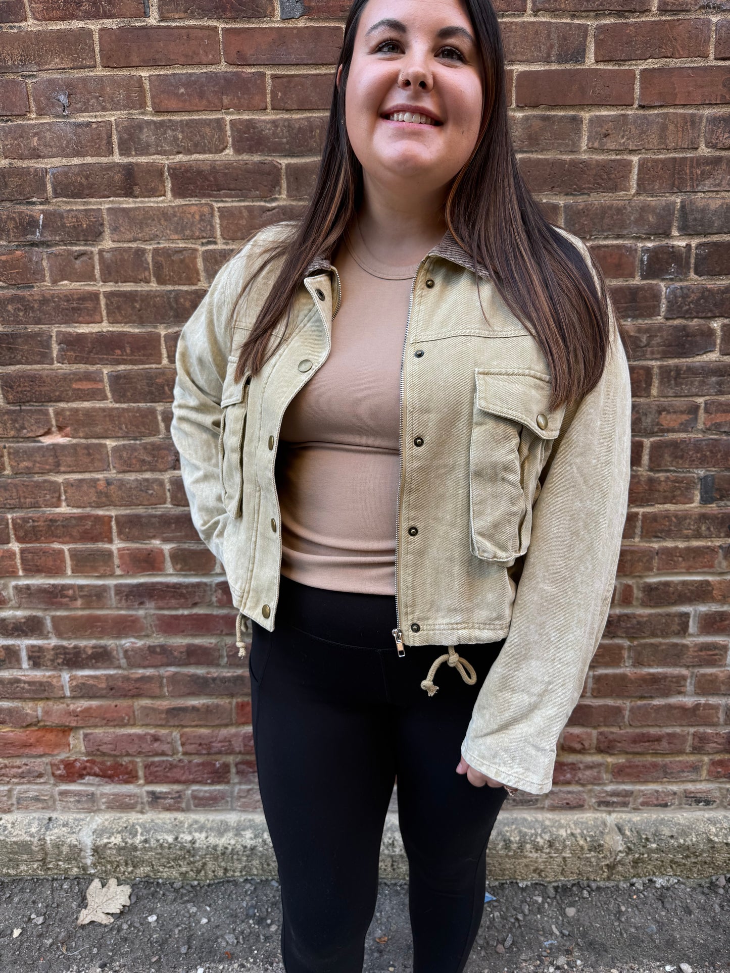 Kara Corduroy Collar Contrast Twill Crop Jacket
