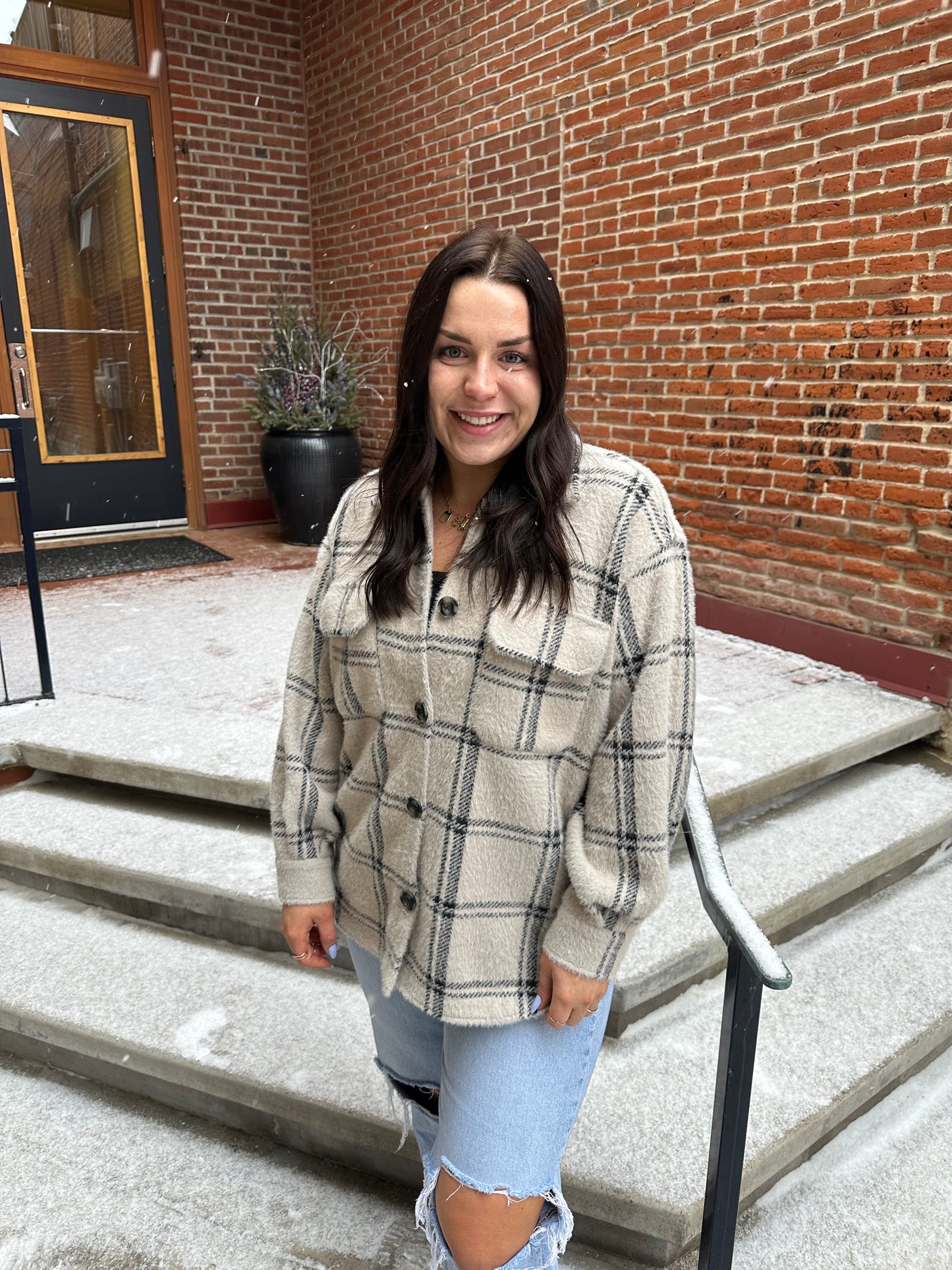 Toni Plaid Tucker Jacket in Crystal Grey