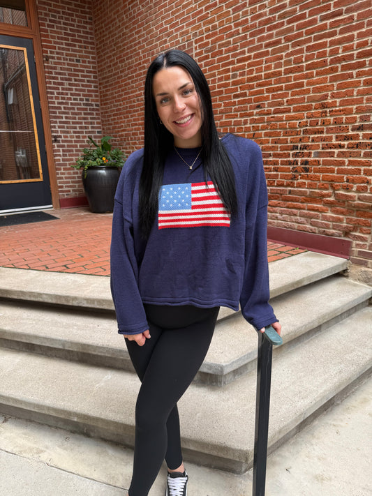 Renae Graphic Knit Long Sleeve Top in Navy
