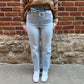 Ella Light Wash Tie Waist Clean Stretch Wide Straight