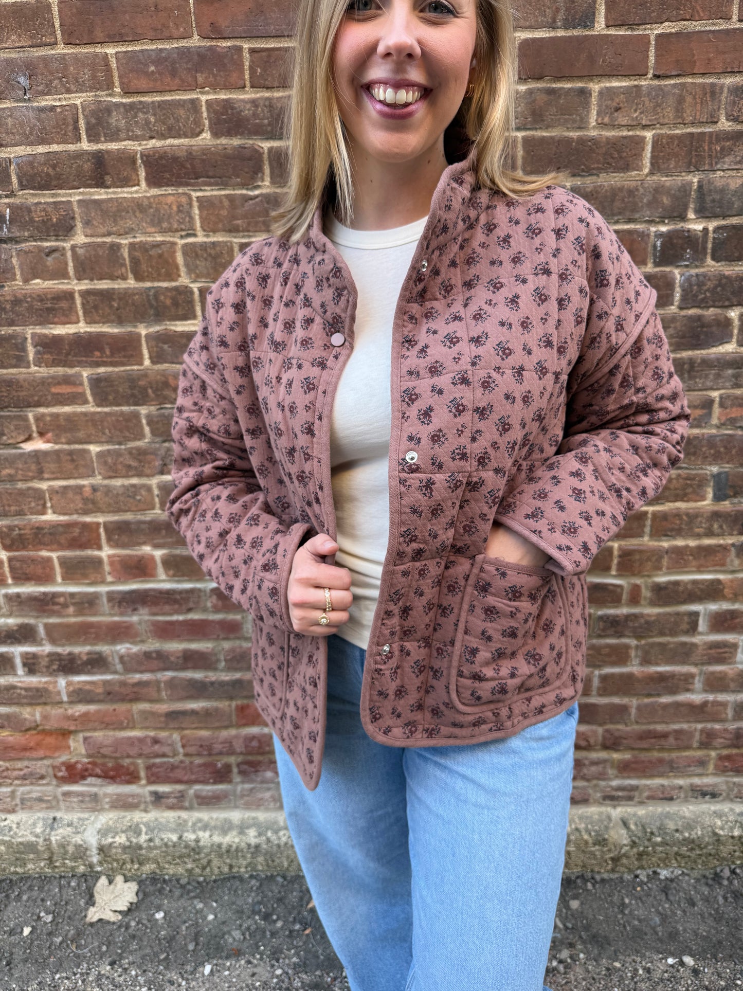 Ashley Button Down Coat in Ditsy Floral