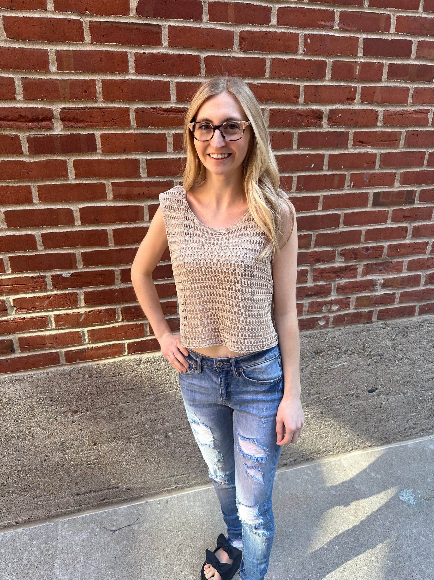 Amber Crochet Tank in Tan