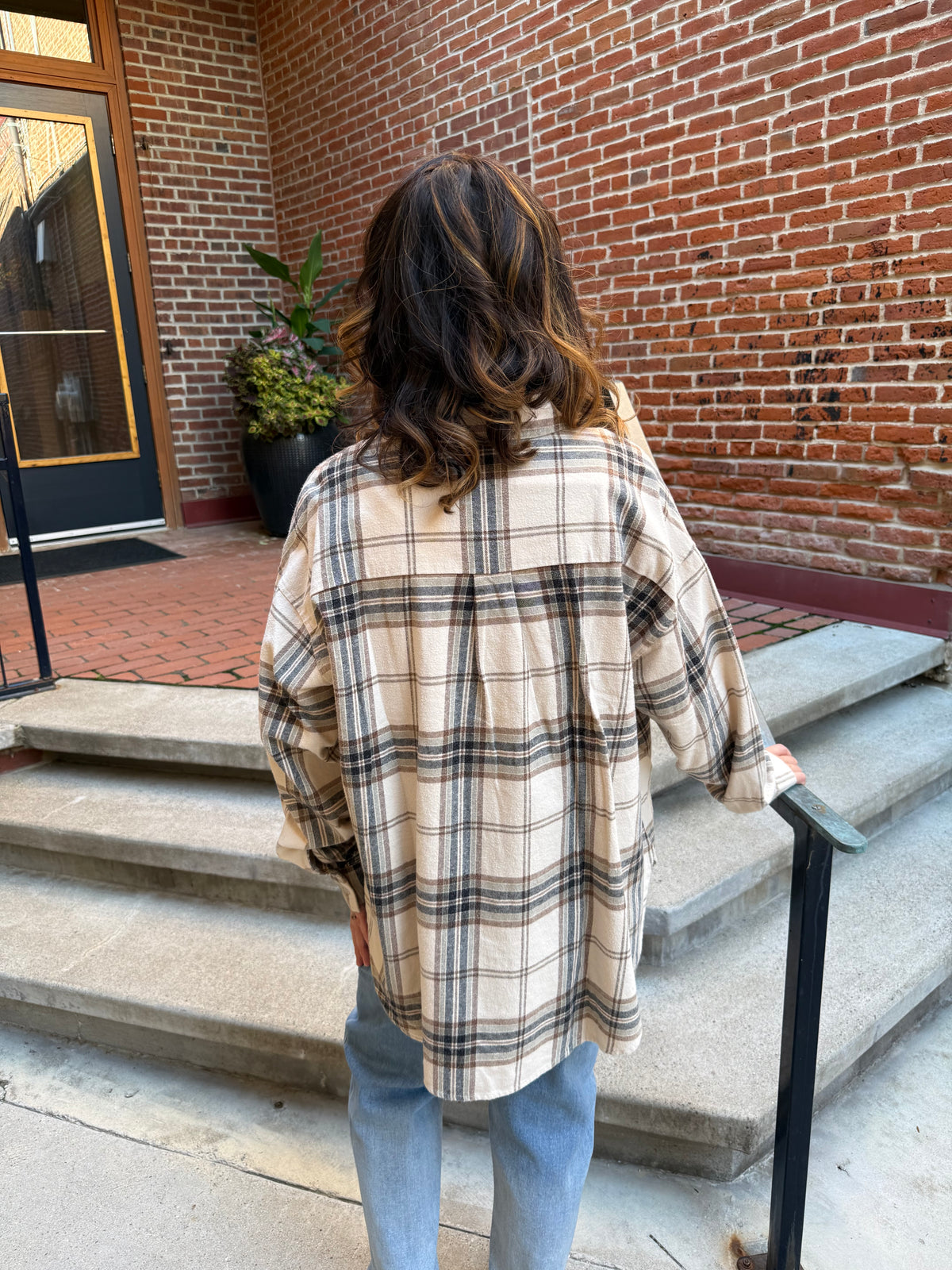 Elise Plaid Boxy Button Down Collared Long Sleeve Shirt