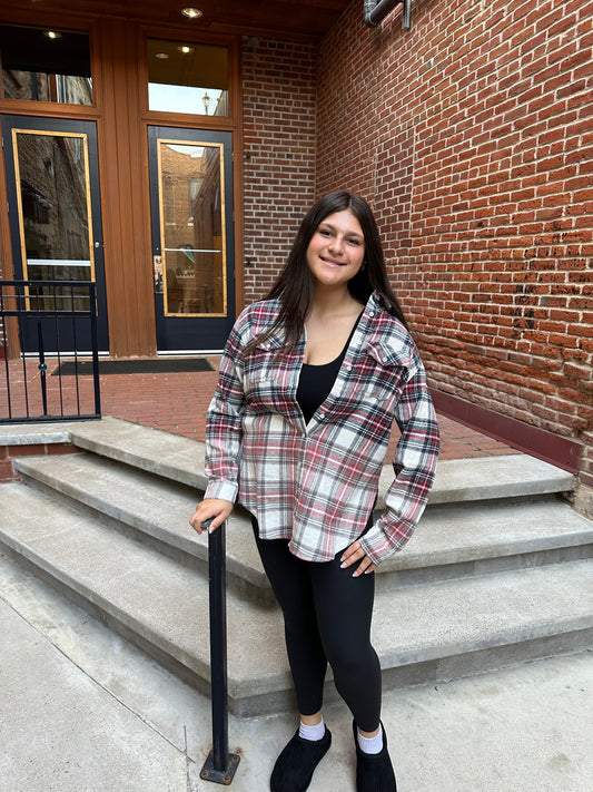 Selena Cream, Navy, Red & Green Plaid Flannel