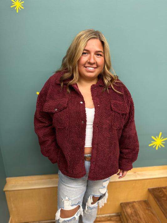 Sadie Shearling Shacket Burgundy