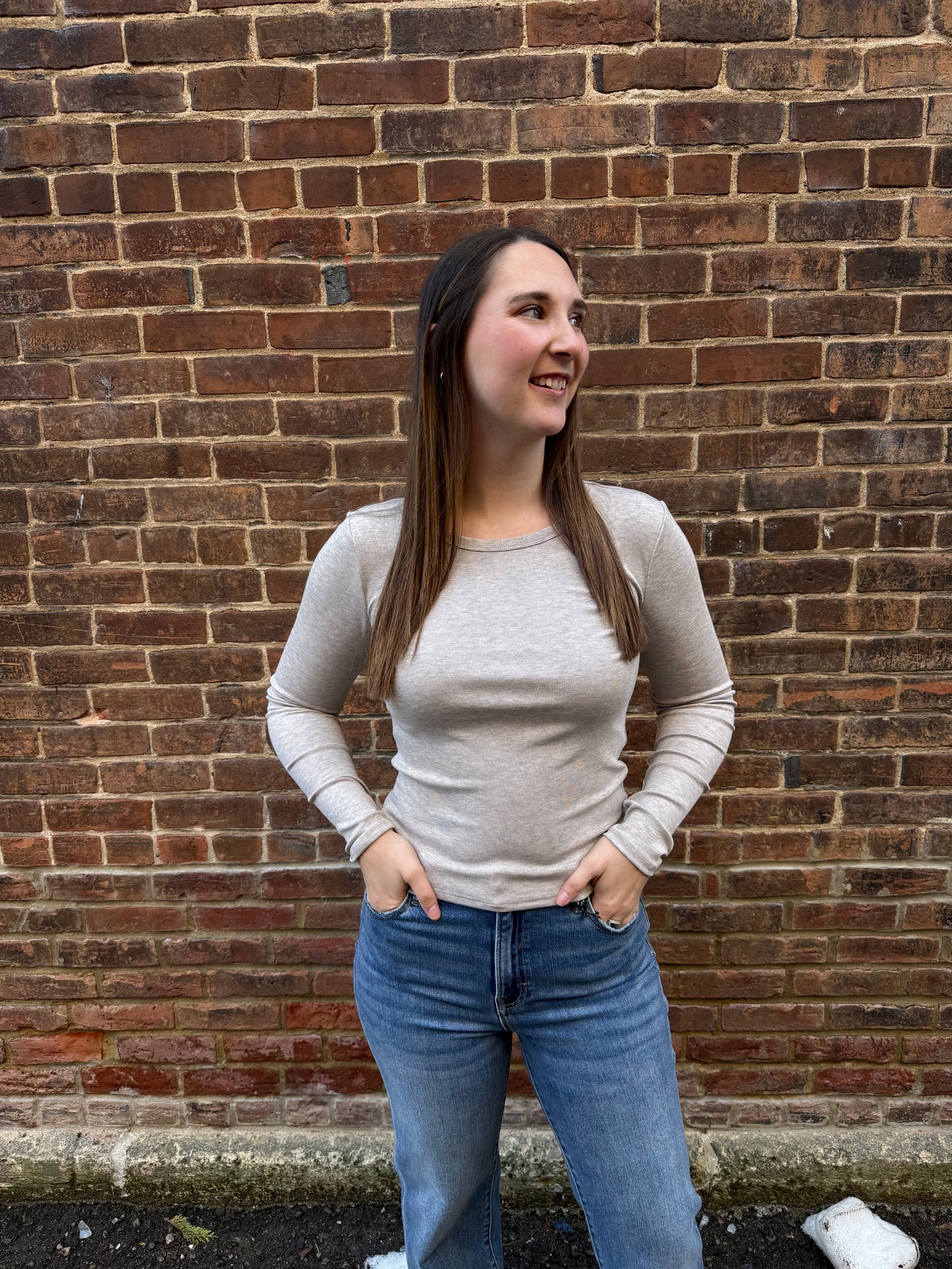 Natural Heather Second Skin Crew Long Sleeve