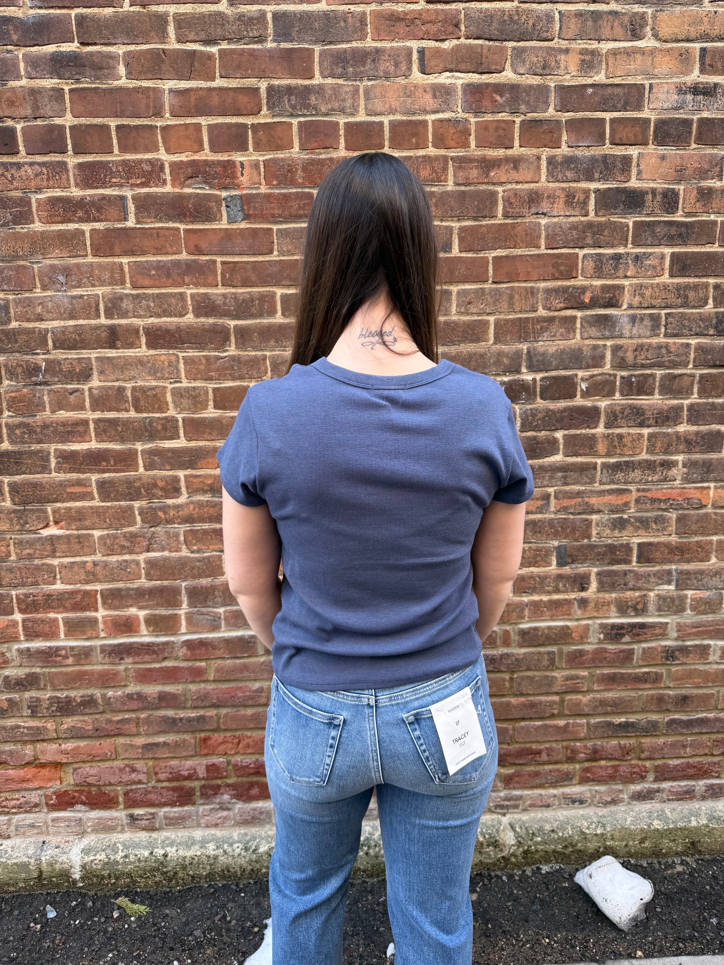Renae Rib S/S Top in Indigo