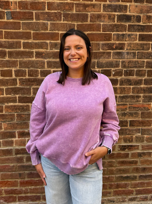 Melanie Violet Acid Wash Fleece Pullover