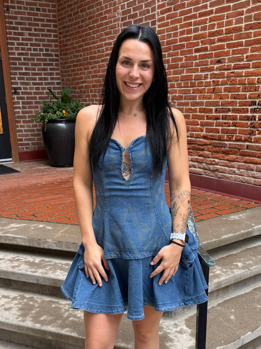 Sierra Western Stitch Sweetheart Denim Minidress