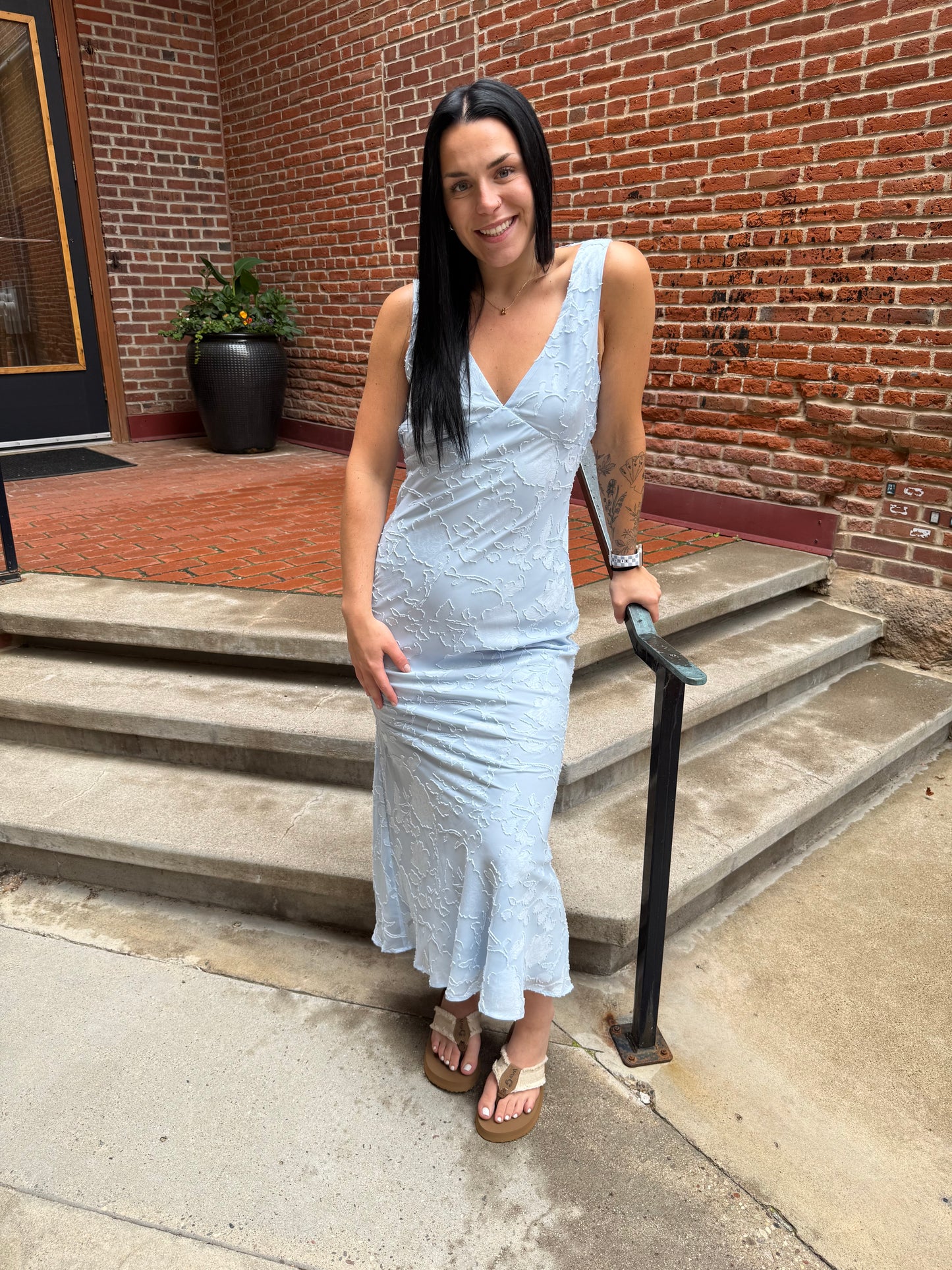 Lydia Floral Burnout Maxi Dress in Pale Blue