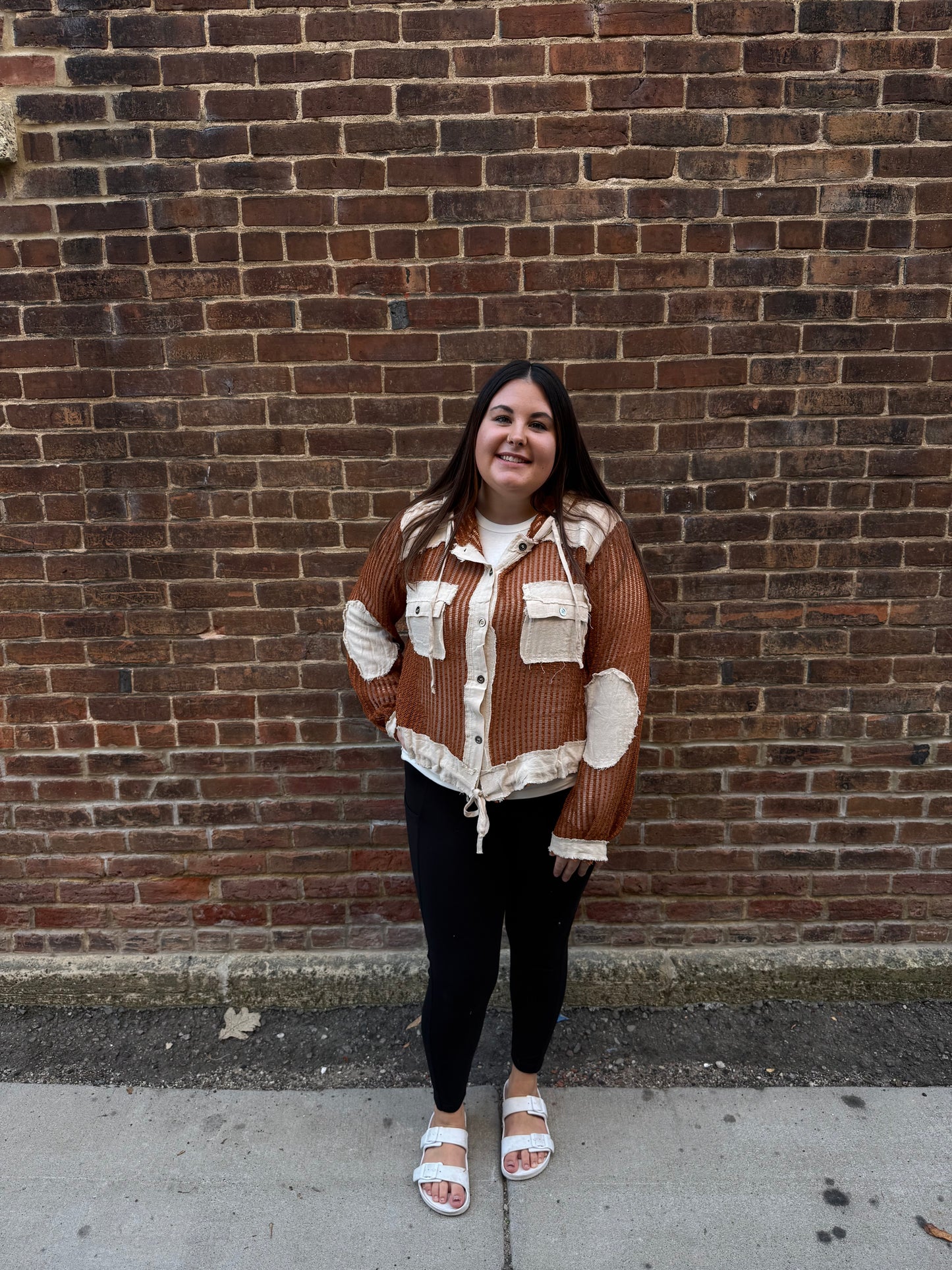Kylie Open Knit Button Down in Rust