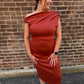 Lauren One Shoulder Midi Dress in Rust