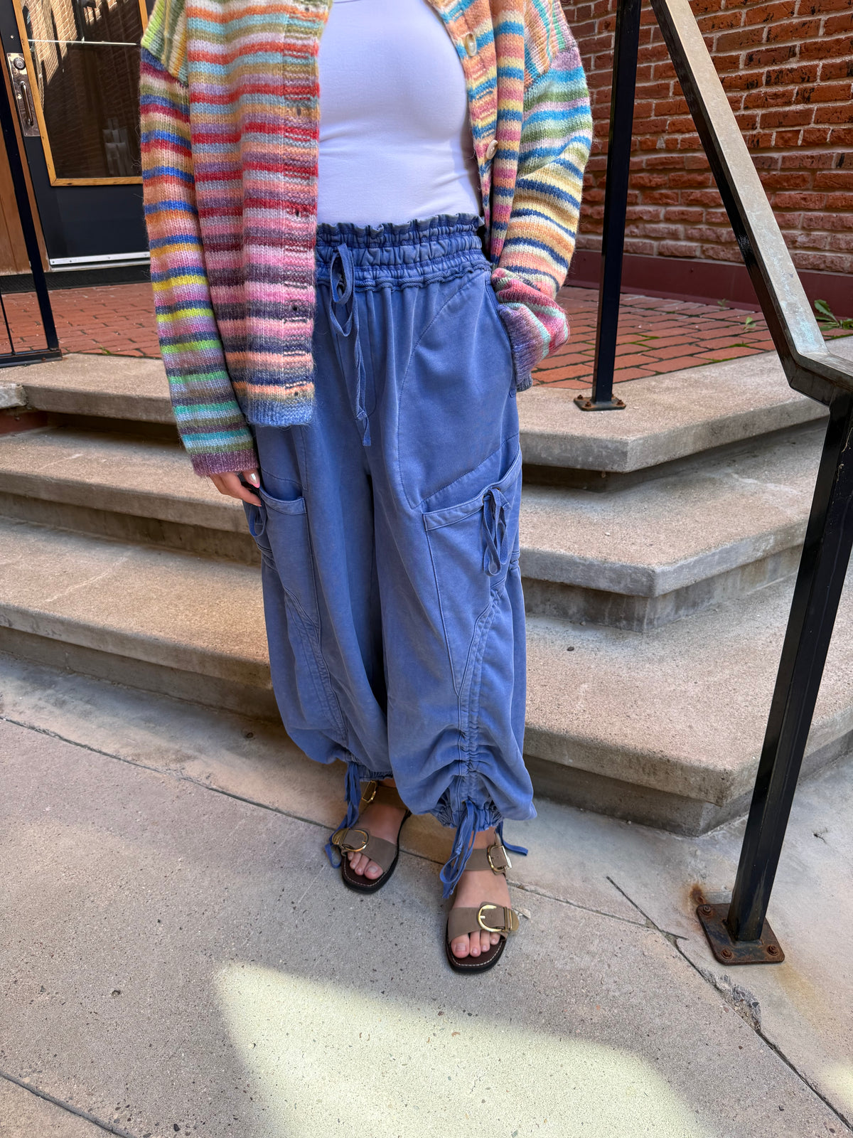 Klara Washed French Terry Drop Pocket Pant in French Blue