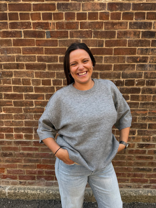 Lucy Raw Edge Grey Sweater