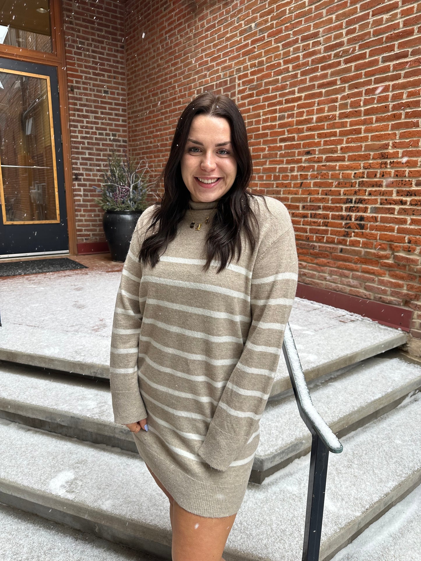 Fin Stripe Sweater Dress Heather Taupe