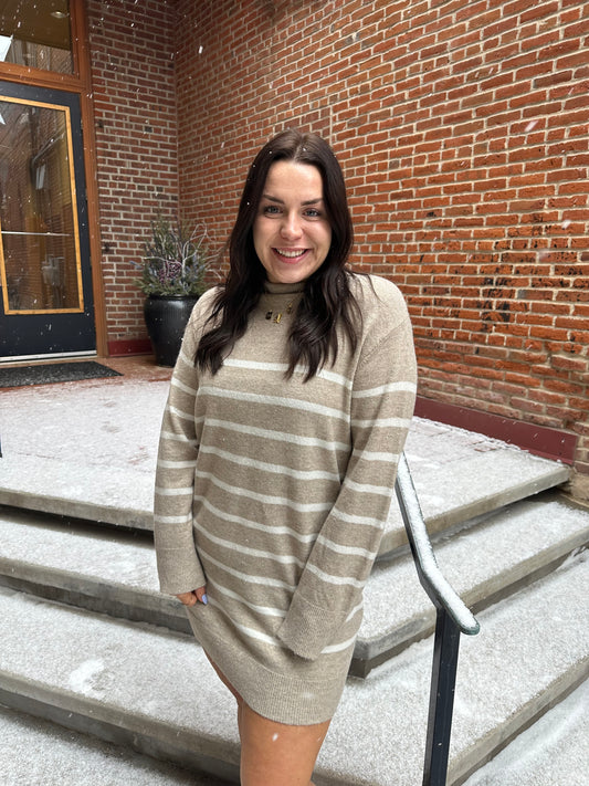 Fin Stripe Sweater Dress Heather Taupe