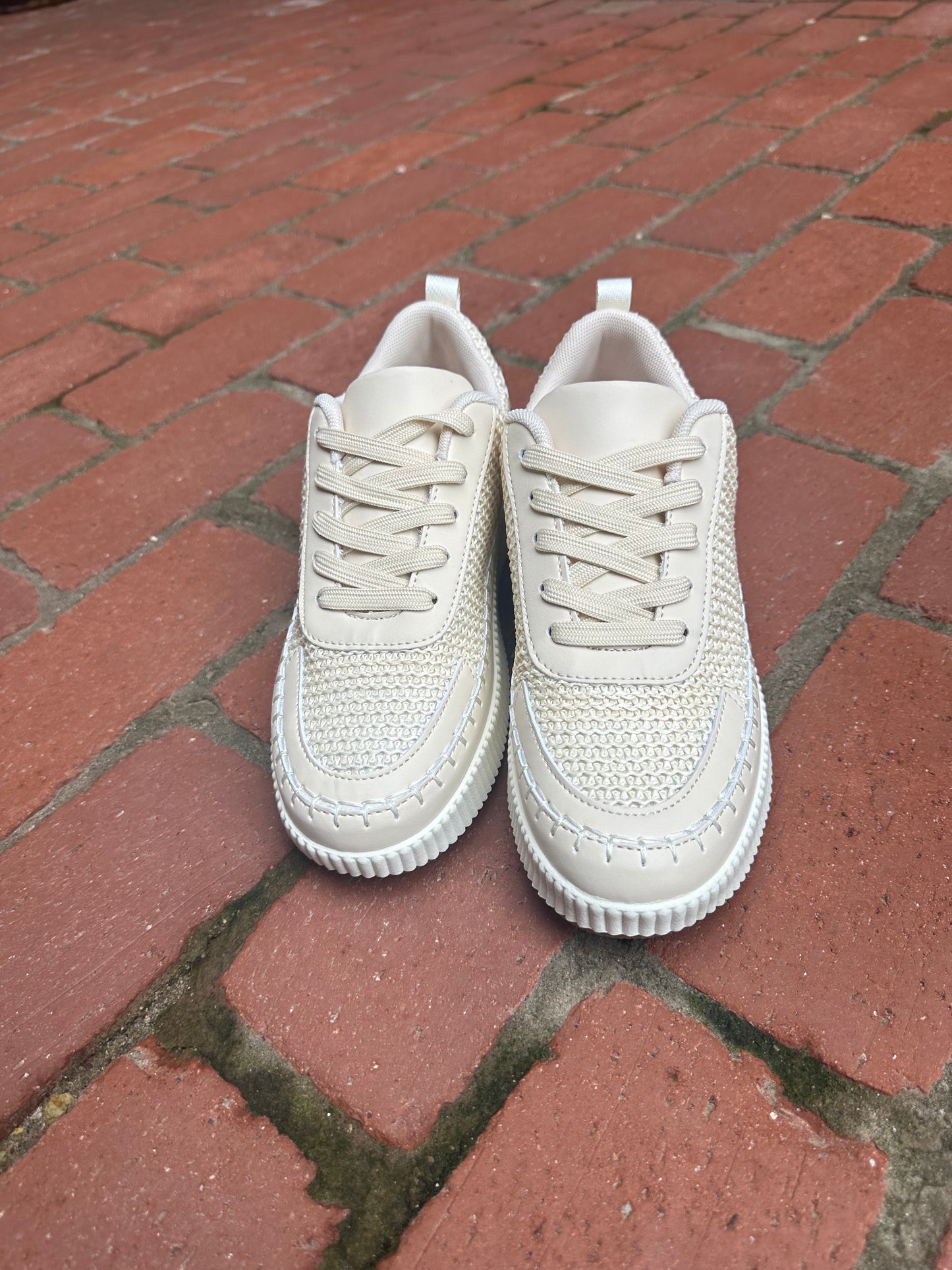Maddie Stitched Platform Sneakers in Beige