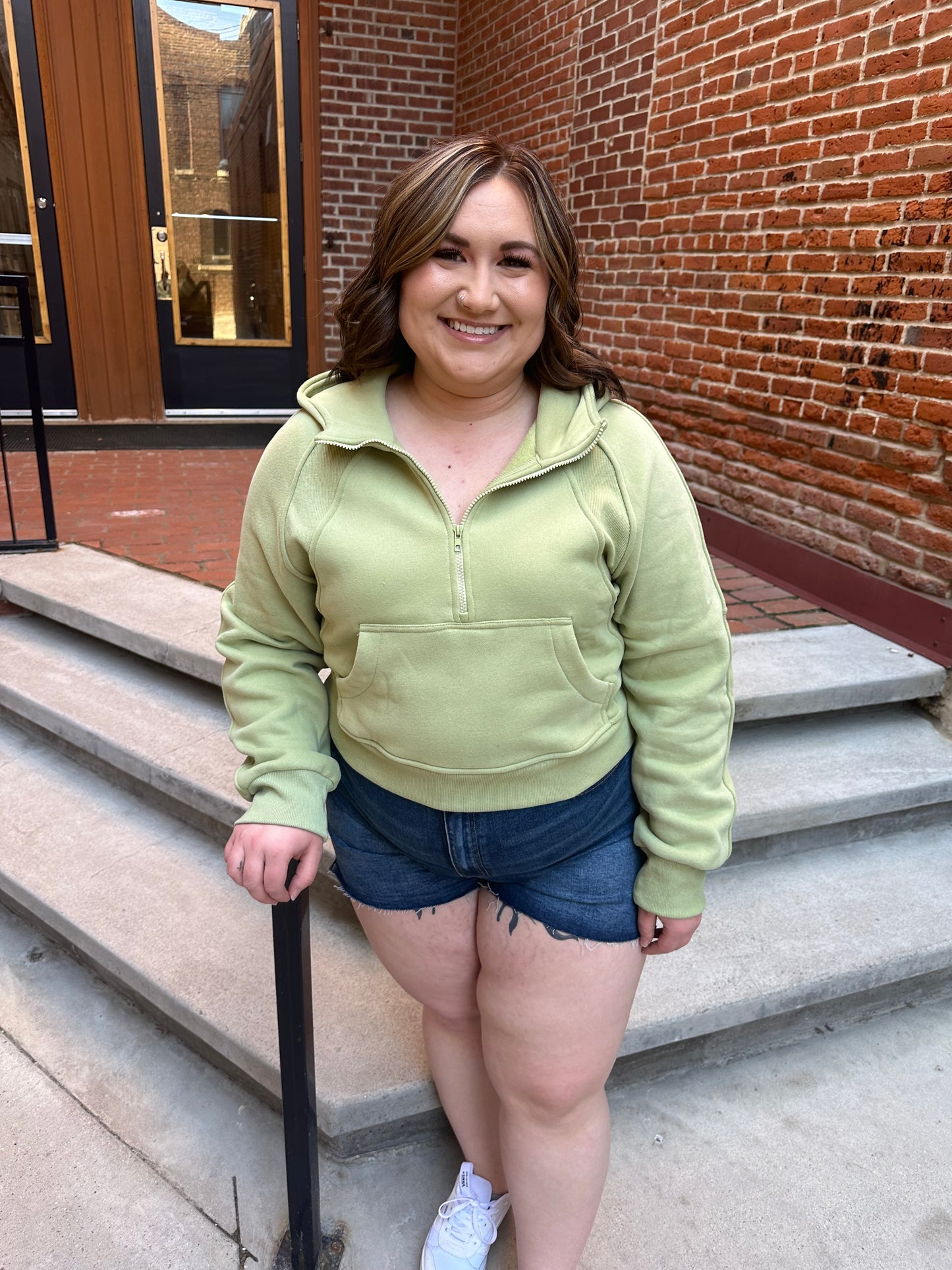Drea Half-Zip Hoodie in Sage
