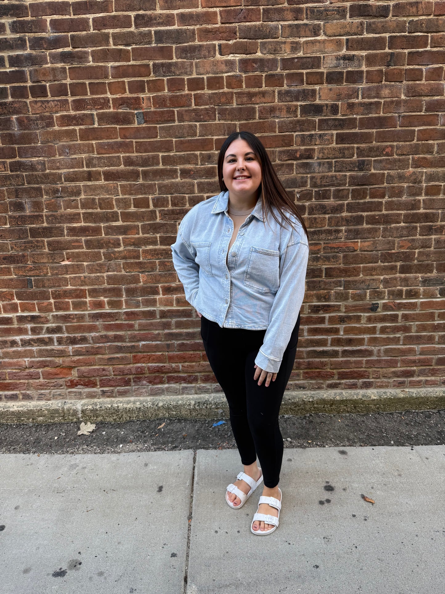 All Day Knit Denim Cropped Jacket in Washed Indigo