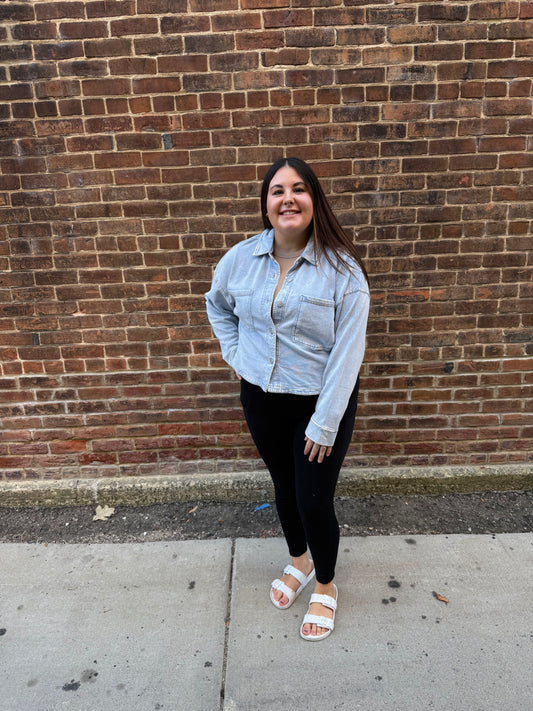 All Day Knit Denim Cropped Jacket in Washed Indigo